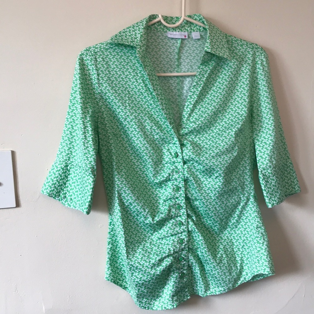 New York & Company Green and White  Blouse